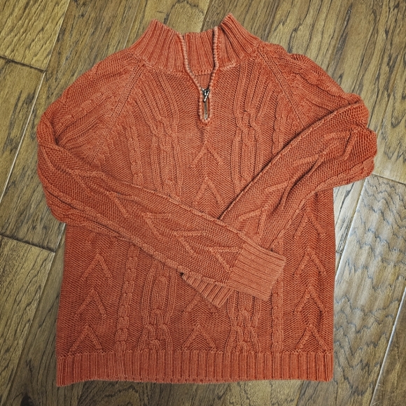 Burnt Orange Quarter Zip  Cable Knit Sweater - Picture 1 of 2